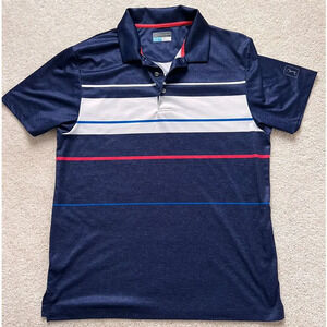 PGA tour Navy Blue Striped Performance Golf Polo Shirt XL